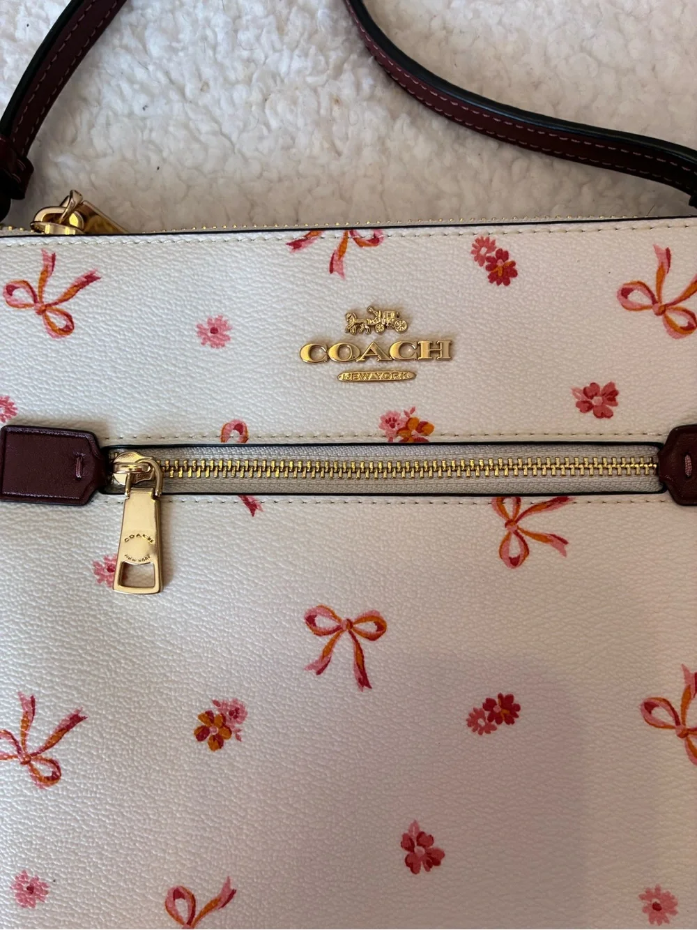 Coach Cream Crossbody with Coral Floral & Bow Print